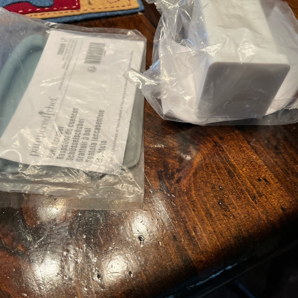 Pampered Chef Blue and White Bowl Scraper Set and corn butterer
